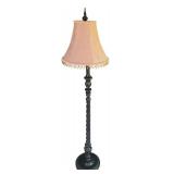 Vintage 58-Inch Floor Lamp with Black Base and Brown Velvet Shade