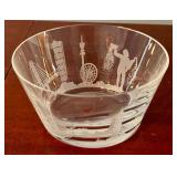 Orrefors Cities in Sweden Etched Crystal Bowl