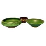 Set of 3 Artisan Pottery Bowls Green and Brown Tones