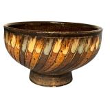 Set of 3 Artisan Pottery Bowls Green and Brown Tones