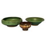Set of 3 Artisan Pottery Bowls Green and Brown Tones
