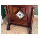 Antique Victorian Davenport Desk with Decorative Tile Inlays and Drawers