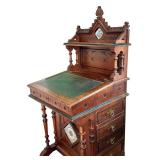 Antique Victorian Davenport Desk with Decorative Tile Inlays and Drawers