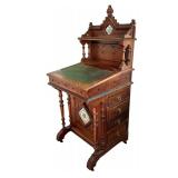 Antique Victorian Davenport Desk with Decorative Tile Inlays and Drawers