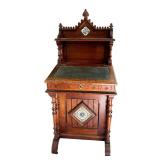 Antique Victorian Davenport Desk with Decorative Tile Inlays and Drawers