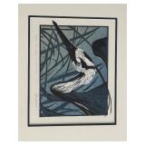 Betsy Bowen Signed AP Woodblock Print Great Blue Heron at Wolf Ridge