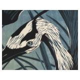 Betsy Bowen Signed AP Woodblock Print Great Blue Heron at Wolf Ridge