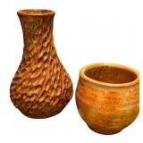 Artisan Pottery Collection with 3 Vessels and Patterned Tray