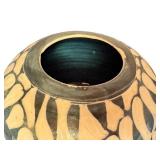 Artisan Crafted Lidded Pottery Jar with Blue and Cream Design, 7 Inches Tall