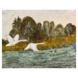 Carl-Olof Persson Original Oil on Board Swans in Landscape