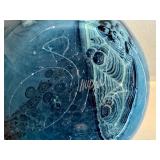 Artisan Crafted Signed Blue Swirl Glass Vase, 6.75 Inch Height