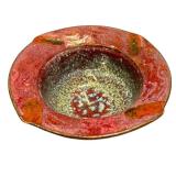 Artisan Crafted Ceramic Bowl with Red and Multicolor Glaze