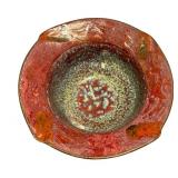 Artisan Crafted Ceramic Bowl with Red and Multicolor Glaze