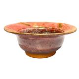 Artisan Crafted Ceramic Bowl with Red and Multicolor Glaze