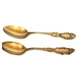 Set of 2 Antique Sterling Silver Gilt Spoons 1894 Monogrammed