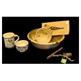 Bird Themed Pottery, Ceramic Mug, Metal Branch Hook, and Bird Napkins Set