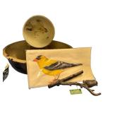 Bird Themed Pottery, Ceramic Mug, Metal Branch Hook, and Bird Napkins Set