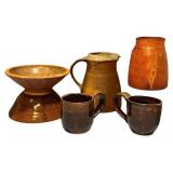 Assorted Artisan Pottery Collection with Bowls, Mugs, and Pitcher
