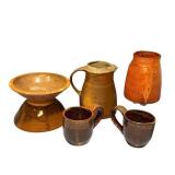 Assorted Artisan Pottery Collection with Bowls, Mugs, and Pitcher