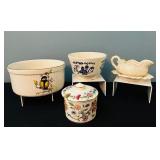 Collection of 4 Vintage Porcelain and Ceramic Serving Pieces Including Minton and Bird Motif