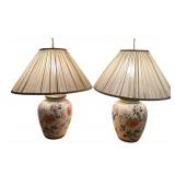 Pair of Ceramic Table Lamps with Floral Design