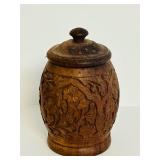 Vintage Carved Lidded Wood Vessel from India