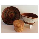Collection of 3 Handcrafted Native American Baskets Assorted Styles