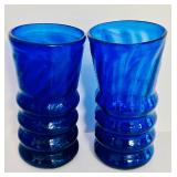 Kitchenware Collection with 2 Blue Glass Cups, Ceramic Mug, and Decorative Tile