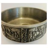 Vintage Embossed Silver-Toned Bowl and Cup Set with Decorative Designs