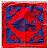 Ethnic Red and Blue Textile with Fish Design