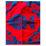 Ethnic Red and Blue Textile with Fish Design