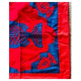 Ethnic Red and Blue Textile with Fish Design