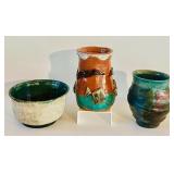 Three Artisan Crafted Pottery Pieces