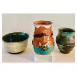 Three Artisan Crafted Pottery Pieces