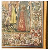 Vintage Framed Embroidery Artwork 23" x 27" with Medieval Scene