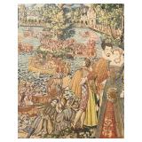 Vintage Framed Embroidery Artwork 23" x 27" with Medieval Scene