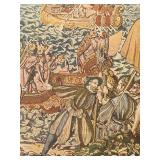 Vintage Framed Embroidery Artwork 23" x 27" with Medieval Scene