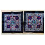 Pair of Vintage Decorative Textile Panels with Geometric Embroidery