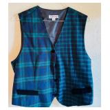 Talbots Medium Plaid Vest with Velvet Trim