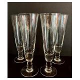 Set of Four Pretty Vintage Etched Glass Champagne Flute Glasses