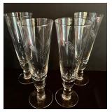 Set of Four Pretty Vintage Etched Glass Champagne Flute Glasses