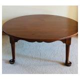Solid Vintage Wood Round Coffee Table with Carved Legs