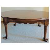 Solid Vintage Wood Round Coffee Table with Carved Legs