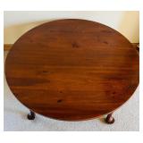 Solid Vintage Wood Round Coffee Table with Carved Legs