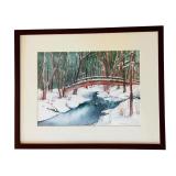 Framed Signed Watercolor Winter Landscape by Martha A. Francis