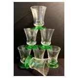 Set of 6 Vintage Tiffin-Franciscan Green Spiral Optic Juice Glasses