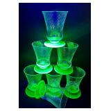 Set of 6 Vintage Tiffin-Franciscan Green Spiral Optic Juice Glasses