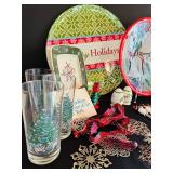 Holiday Tableware and Decor Collection Including Plates, Glasses, and Spreader Knives