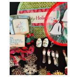 Holiday Tableware and Decor Collection Including Plates, Glasses, and Spreader Knives