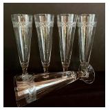 Set of 5 Vintage 8.5-Inch Etched Glass Champagne Flutes